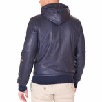 Biancolino Hooded Bomber Leather Jacket // Blue (Euro: 44)