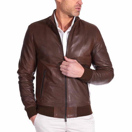 Lamb Leather Bomber Jacket // Brown (Euro: 44)