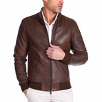 Lamb Leather Bomber Jacket // Brown (Euro: 52)