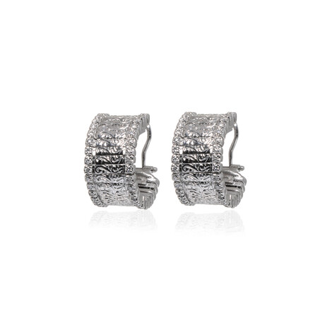 Roberto Coin // 18k White Gold Diamond Huggie-Hoop Earrings // Store Display