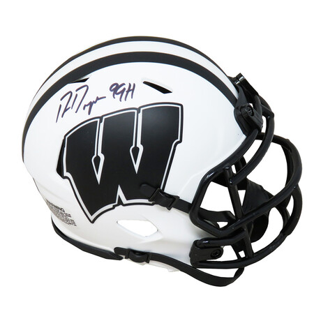 Ron Dayne // Signed Wisconsin Badgers Riddell Speed Mini Helmet // "99H" Inscription // Lunar Eclipse White Matte