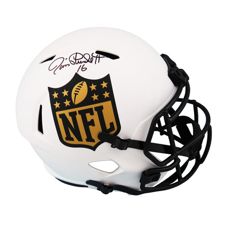 Jim Plunkett // Signed NFL Logo Riddell Full Size Speed Replica Helmet // Lunar Eclipse White Matte