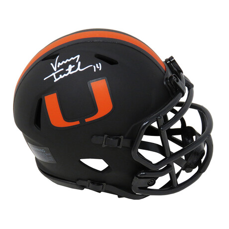 Vinny Testaverde // Signed Miami Hurricanes Riddell Speed Mini Helmet // Eclipse Black Matte