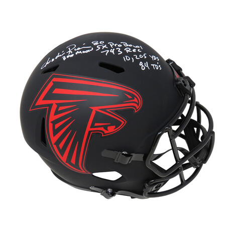 Andre Rison // Signed Falcons Riddell Full Size Speed Replica Helmet // "5 Stats" Inscription // Eclipse Black Matte