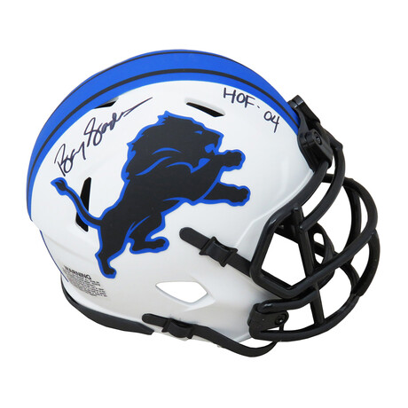 Barry Sanders // Signed Detroit Lions Riddell Speed Mini Helmet // "HOF'04" Inscription // Lunar Eclipse White Matte