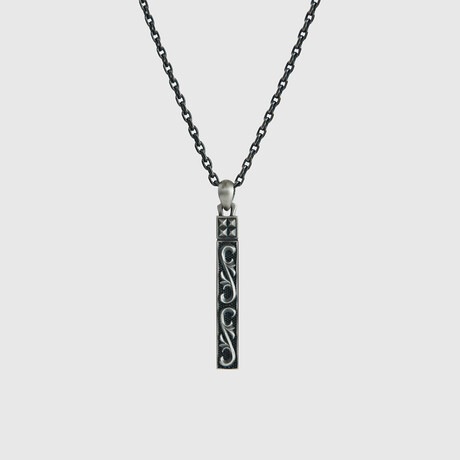 Black Pave Stick Pendant + Silver Bold Chain (19.7"L)