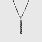 Black Pave Stick Pendant + Silver Bold Chain (19.7"L)