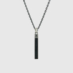 Black Pave Stick Pendant + Silver Bold Chain (19.7"L)