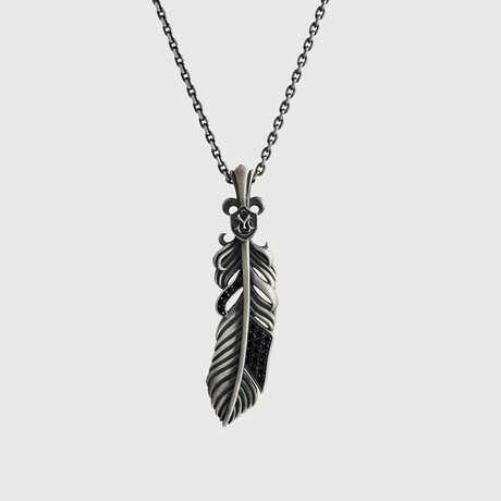 Plume Pendant NO.1 + Silver Bold Chain (19.7”L)