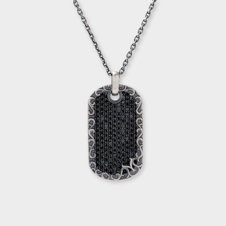 Black Spinel MS Pendant + Silver Bold Chain (19.7"L)