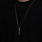 Black Pave Stick Pendant + Silver Bold Chain (19.7"L)