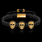 Gold Plated Stainless Steel Skulls Adjustable Bracelet // 6mm