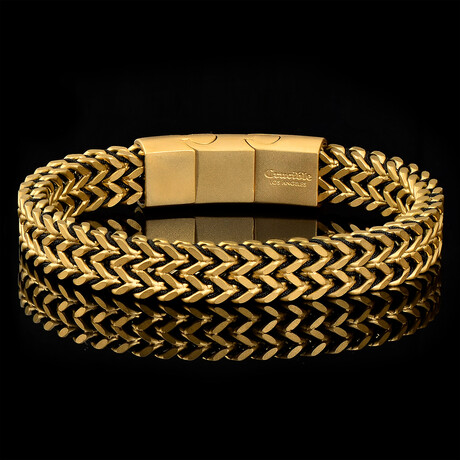 Matte Finish Gold Plated Stainless Steel Double Franco Row Chain Bracelet // 10mm