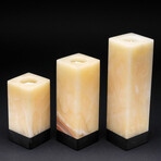 Genuine Orange Onyx Candle Holders // Set of 3