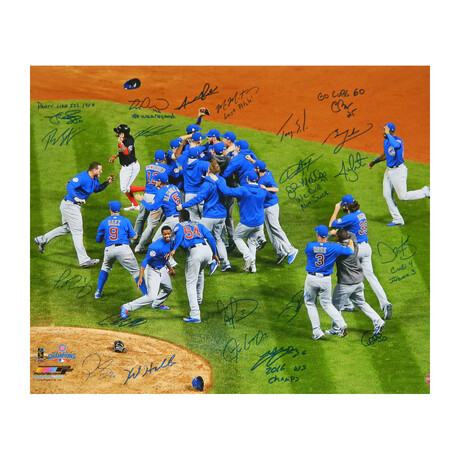 2016 Chicago Cubs Team // Signed Chicago Cubs 2016 World Series Celebration // Photo + 7 Inscriptions