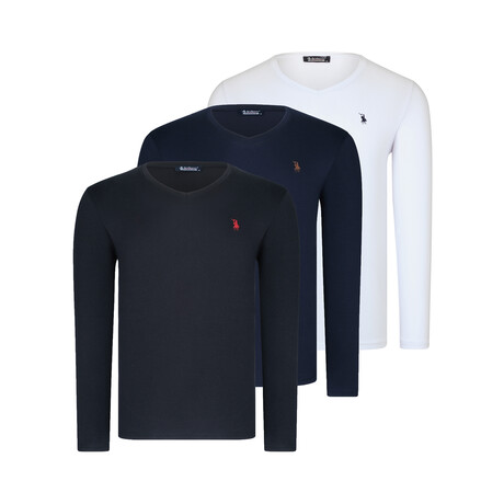 V-Neck Sweatshirt // Set of 3 // Black + White + Dark Blue (Small)