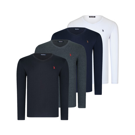 Set of 4 V-Neck Sweatshirts // Black + Gray + Dark Blue + White (S)