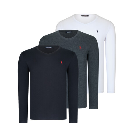 Luca V-Neck Sweatshirt // Set of 3 // Black + White + Anthracite (Small)