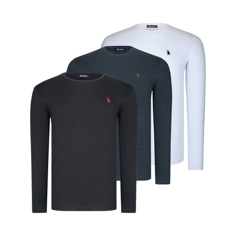 Round Neck Sweatshirt // Set of 3 // Black + White + Anthracite (Small)