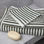 Waffle Green Ivory (3 Piece Set // Bath Towel + Hand Towel + Wash Cloth)