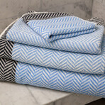 Blue Fume Herringbone (3 Piece Set // Bath Towel + Hand Towel + Wash Cloth)