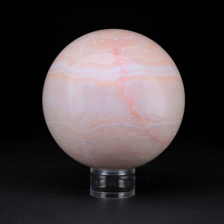 Genuine Polished Gemmy Pink Onyx Sphere with acrylic display stand