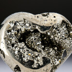 Genuine Polished Pyrite Clustered Heart + Acrylic Display Stand  v.1