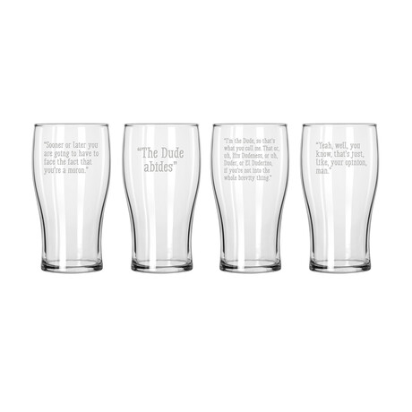 Classic Pub Glasses // Set of 4 // Big Lebowski Quotes
