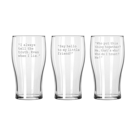 Classic Pub Glasses // Set of 3 // Scarface Quotes