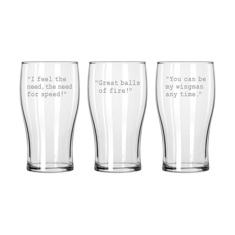 Classic Pub Glasses // Set of 3 // Top Gun Quotes