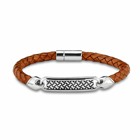 Leather + Braided Bar Bracelet // Brown