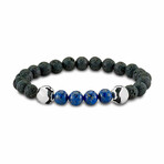 Lava + Lapis Bracelet + Silver Beads // Black + Blue