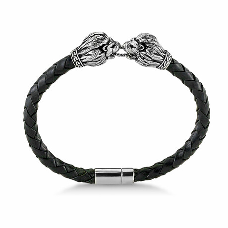 Lions Head Leather Bracelet // Black
