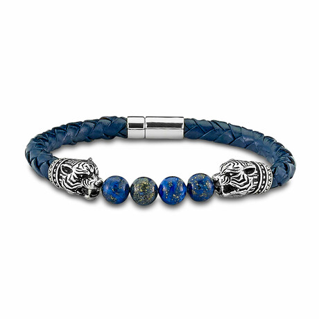 Lions Head Leather Bracelet + Lapis // Black + Blue