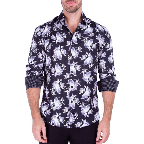 Once And Floral Long Sleeve Button Up Shirt // Black (S)