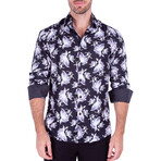 Once And Floral Long Sleeve Button Up Shirt // Black (L)