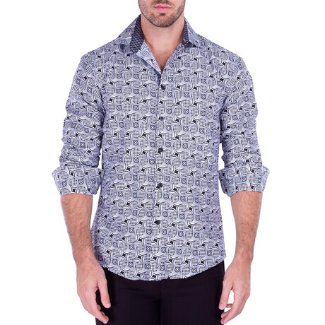 Optical Illusion Long Sleeve Button Up Shirt // Black (S)