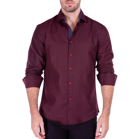 CEO Long Sleeve Button Up Shirt // Black + Burgundy (S)