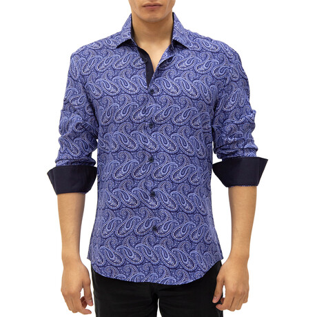 Paisley Predicament Long Sleeve Button Up Shirt // Purple (S)
