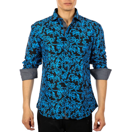 Going Baroque Long Sleeve Button Up Shirt // Blue (S)