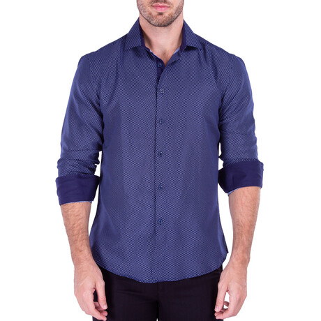 The Professor Long Sleeve Button Up Shirt // Navy (S)