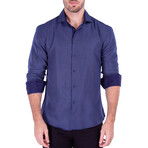 The Professor Long Sleeve Button Up Shirt // Navy (M)