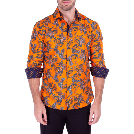 Rad Paisley Long Sleeve Button Up Shirt // Orange (S)