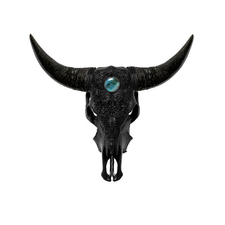 Carved Cow Skull // Black Third Eye // Labradorite