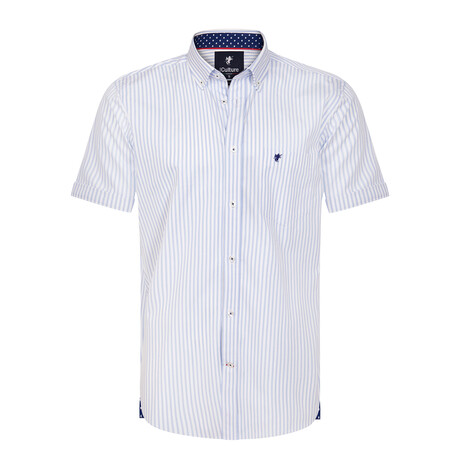 Short Sleeve Button-Up Shirt // White + Light Blue (S)
