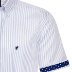 Short Sleeve Button-Up Shirt // White + Light Blue (L)