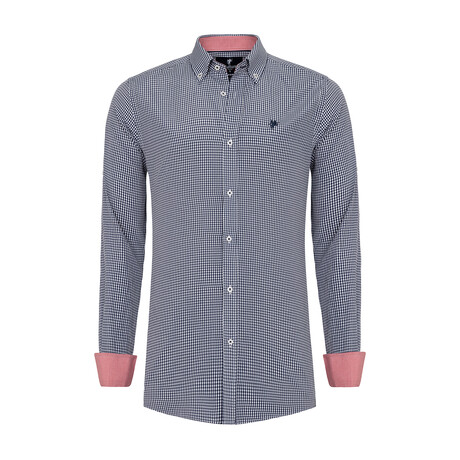 Gingham Print Button-Up Shirt // Navy (S)