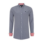 Gingham Print Button-Up Shirt // Navy (XL)
