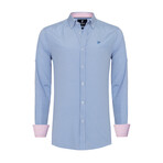 Gingham Print Button-Up Shirt // Light Blue + Pink (M)