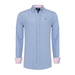 Gingham Print Button-Up Shirt // Light Blue + Pink (M)